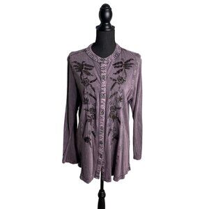 Parsley & Sage Women's Purple Embroidered Long Sleeve Tunic Blouse L